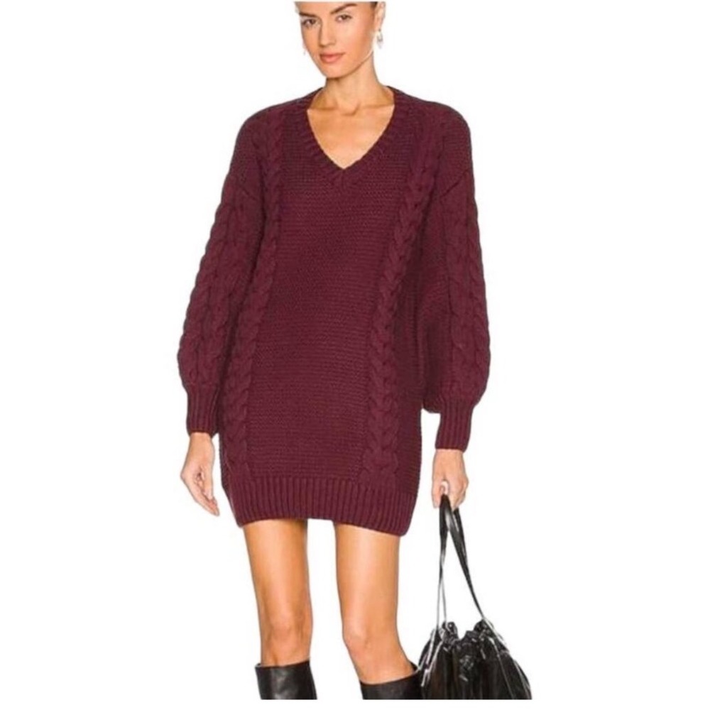 Bardot Cable‎ Knit Sweater Dress Burgundy Small